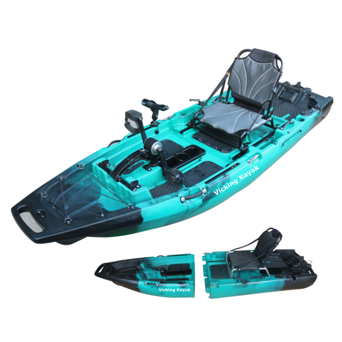 Fishing Kayak Pedal Drive - 2025年新型モジュラーカヤック9.5フィートペダルフィン駆動フィッシングカヤック、超軽量、フットペダルパドル電動プラスチックカヤック、簡単収納
