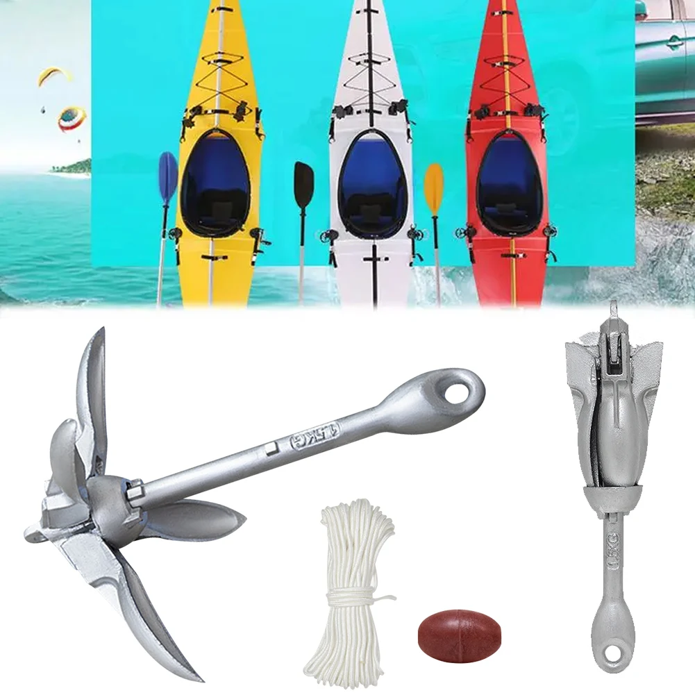 Fishing Kayak Anchor - 0.7 キロ 1.5 キロステンレス鋼折りたたみ水上バイクアンカーカヤックマリンカヌーボートグラップネルいかだ漁船アンカーボートアクセサリー