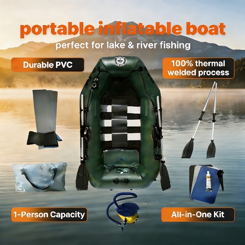 Fishing Kayak Inflatable - 1人乗り釣り用ボート格安インフレータブルローイングカヤックポータブル折りたたみカヌーディンギー水上バイク（オールとポンプ付き）