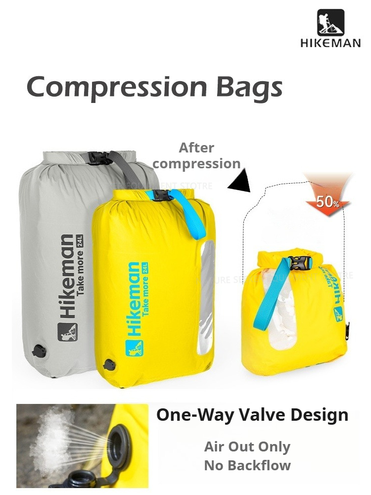 Fishing Kayak Storage Bag - HIKEMAN真空圧縮バッグ（一方向バルブ付き、ポンプ不要）水泳用防水ロールアップドライバッグ（カヤック、釣り、ラフティング用）