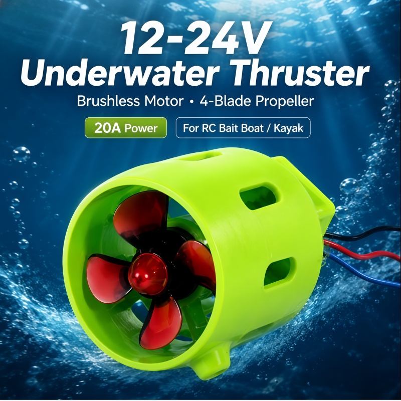Fishing Kayak Trolling Motor - 12-24V 20A ブラシレス水中スラスタ 4ブレード RCベイトボート トローリングモーター