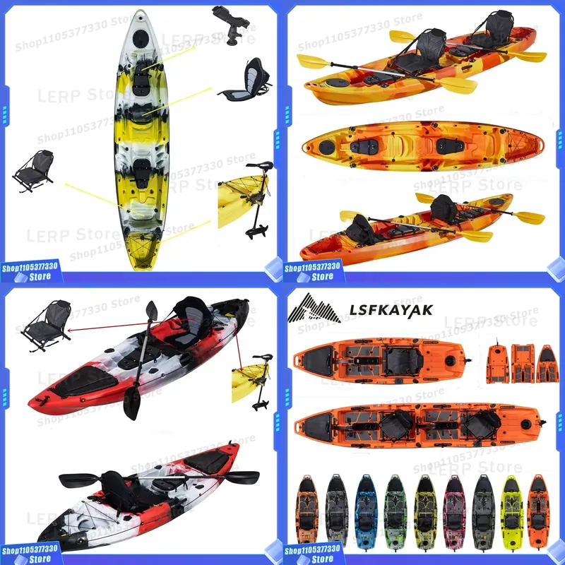Fishing Kayak Sit In - 2人乗りプラスチック製リジッドシットオントップパドルフィッシングボートカヤック（後部座席、モーターアクセサリー付き）