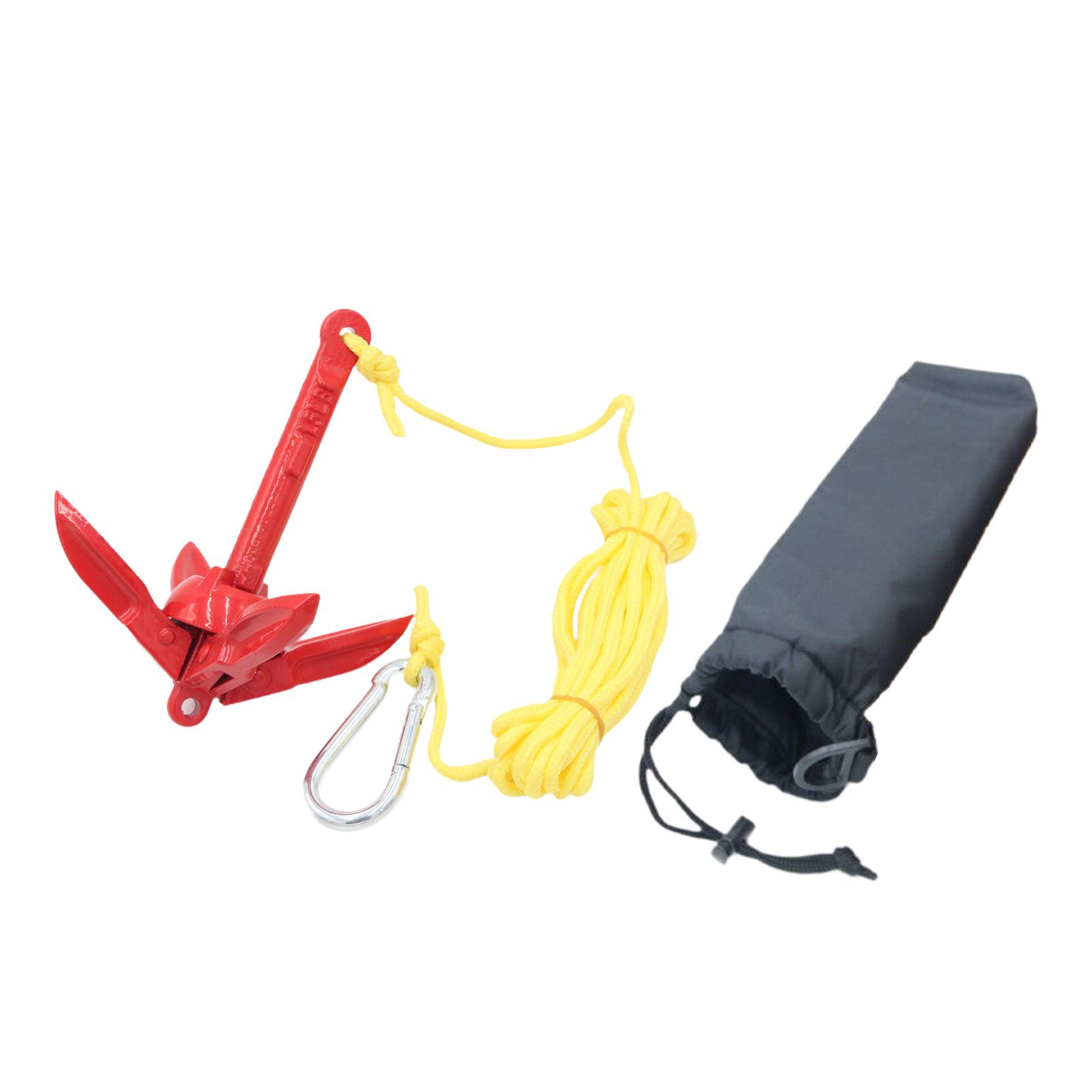 Fishing Kayak Anchor - 炭素鋼製折りたたみ式ボートアンカーキット（ロープとフック付き）インフレータブルカヤック、フィッシングボート、マリンユース用